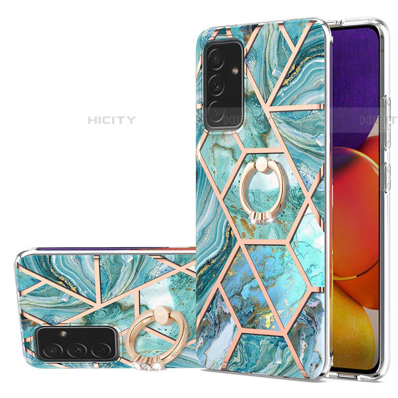 Funda Silicona Gel Goma Patron de Moda Carcasa con Anillo de dedo Soporte Y01B para Samsung Galaxy A54 5G Menta Verde