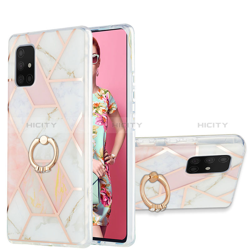 Funda Silicona Gel Goma Patron de Moda Carcasa con Anillo de dedo Soporte Y01B para Samsung Galaxy A71 5G Rosa