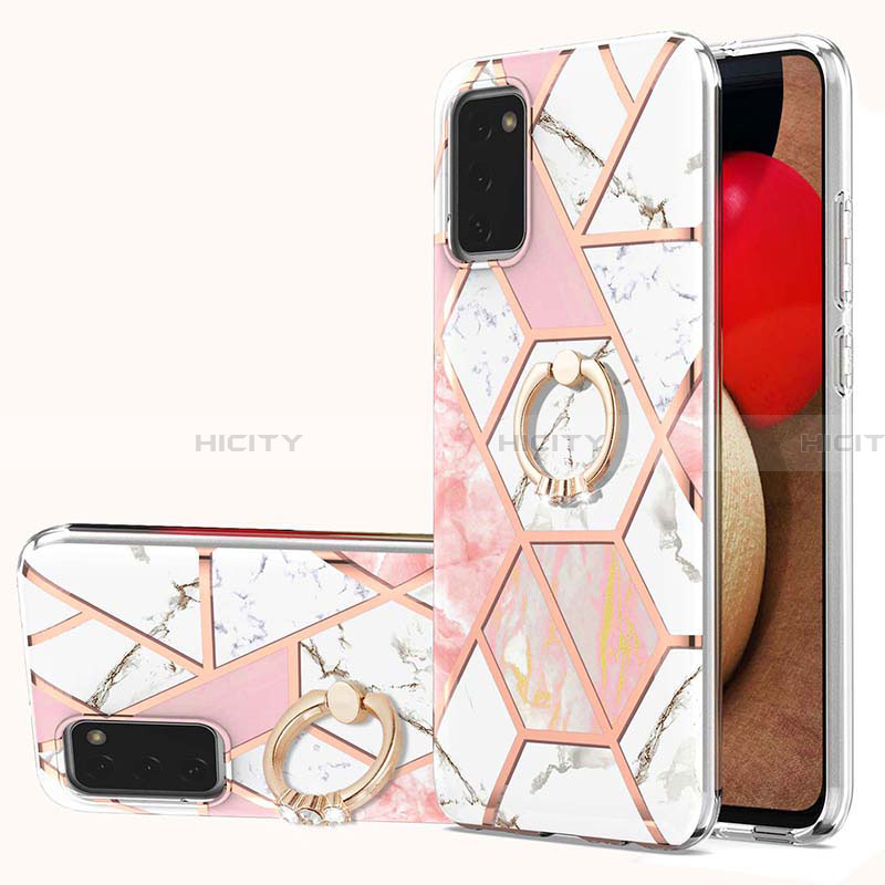 Funda Silicona Gel Goma Patron de Moda Carcasa con Anillo de dedo Soporte Y01B para Samsung Galaxy F02S SM-E025F Rosa