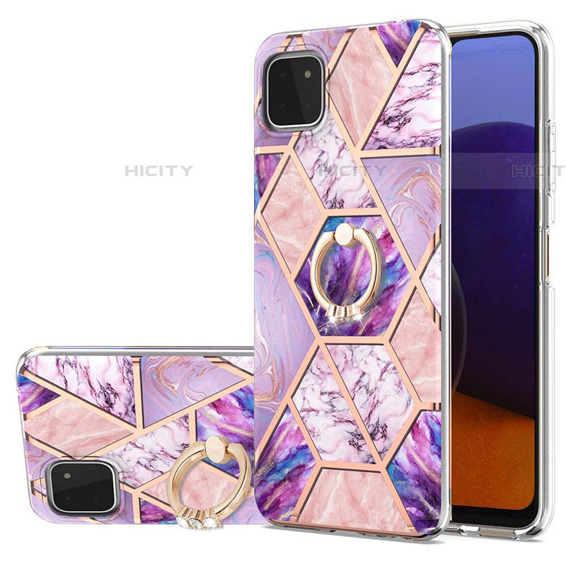 Funda Silicona Gel Goma Patron de Moda Carcasa con Anillo de dedo Soporte Y01B para Samsung Galaxy F42 5G Purpura Claro