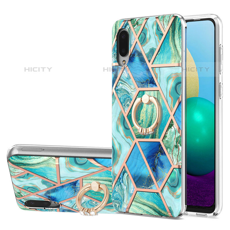 Funda Silicona Gel Goma Patron de Moda Carcasa con Anillo de dedo Soporte Y01B para Samsung Galaxy M02 Menta Verde