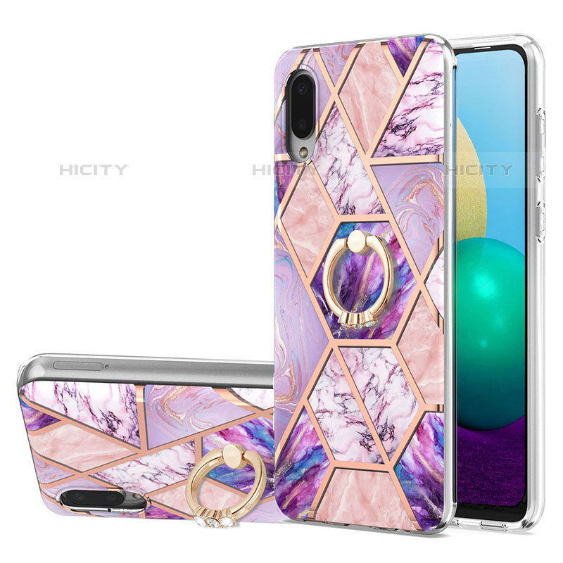 Funda Silicona Gel Goma Patron de Moda Carcasa con Anillo de dedo Soporte Y01B para Samsung Galaxy M02 Purpura Claro