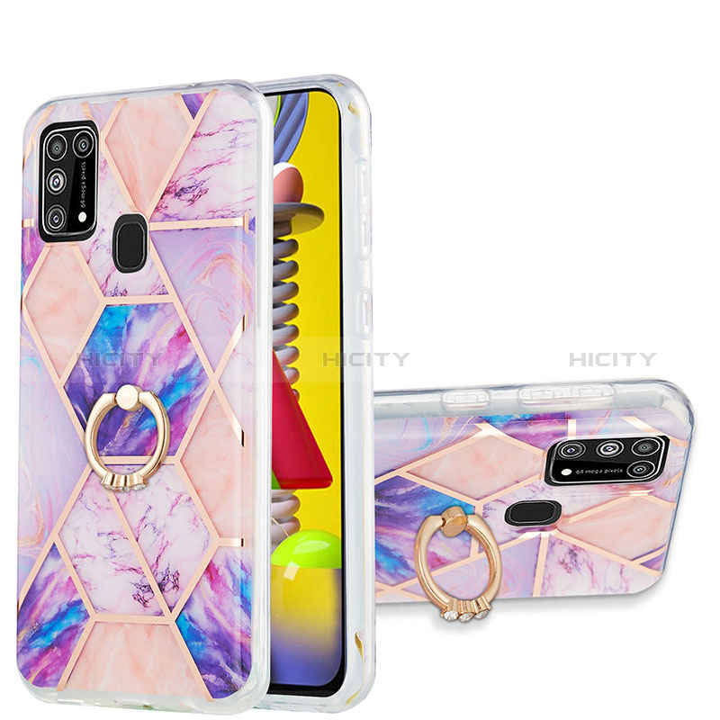 Funda Silicona Gel Goma Patron de Moda Carcasa con Anillo de dedo Soporte Y01B para Samsung Galaxy M21s