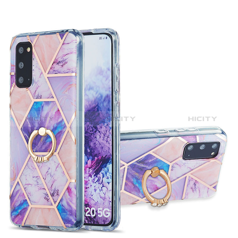 Funda Silicona Gel Goma Patron de Moda Carcasa con Anillo de dedo Soporte Y01B para Samsung Galaxy S20 5G Purpura Claro