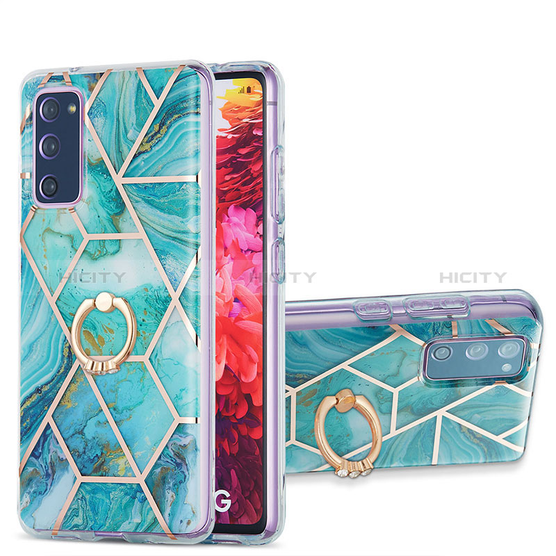 Funda Silicona Gel Goma Patron de Moda Carcasa con Anillo de dedo Soporte Y01B para Samsung Galaxy S20 FE 4G Menta Verde