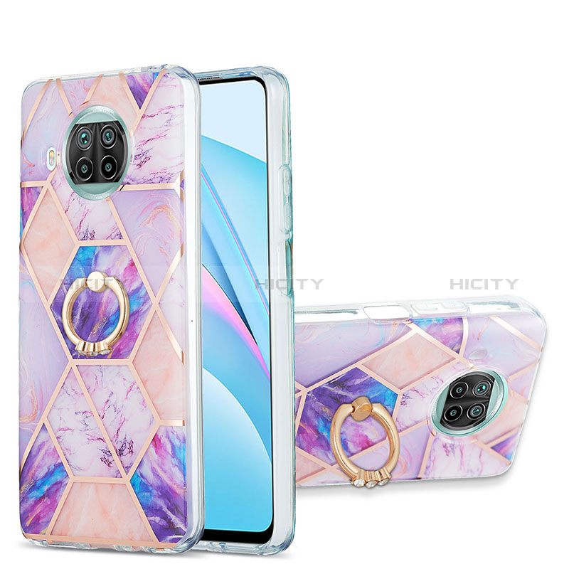 Funda Silicona Gel Goma Patron de Moda Carcasa con Anillo de dedo Soporte Y01B para Xiaomi Mi 10i 5G Purpura Claro