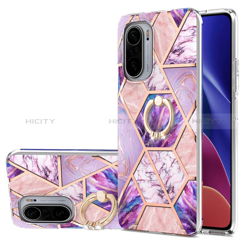 Funda Silicona Gel Goma Patron de Moda Carcasa con Anillo de dedo Soporte Y01B para Xiaomi Mi 11i 5G Purpura Claro