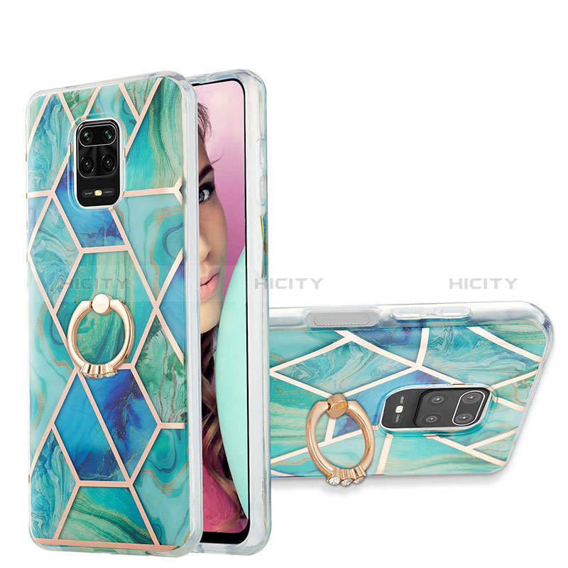 Funda Silicona Gel Goma Patron de Moda Carcasa con Anillo de dedo Soporte Y01B para Xiaomi Poco M2 Pro Verde