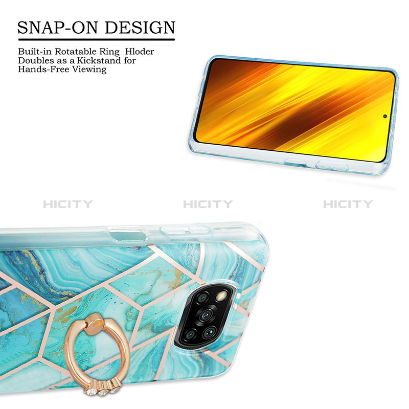 Funda Silicona Gel Goma Patron de Moda Carcasa con Anillo de dedo Soporte Y01B para Xiaomi Poco X3 NFC