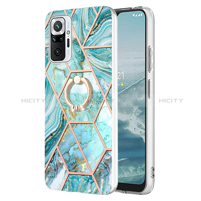 Funda Silicona Gel Goma Patron de Moda Carcasa con Anillo de dedo Soporte Y01B para Xiaomi Redmi Note 10 Pro 4G Menta Verde