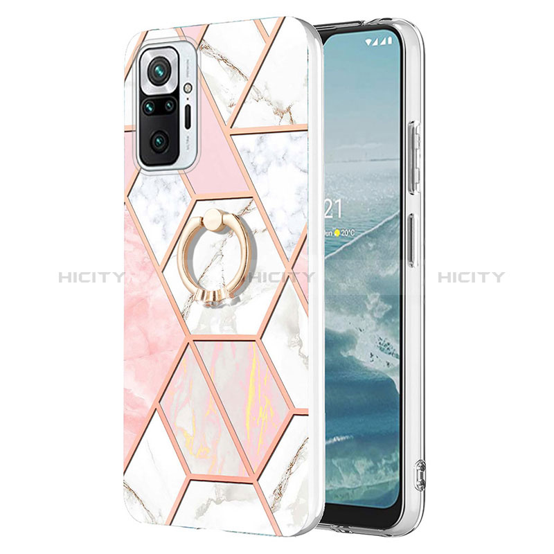 Funda Silicona Gel Goma Patron de Moda Carcasa con Anillo de dedo Soporte Y01B para Xiaomi Redmi Note 10 Pro 4G Rosa