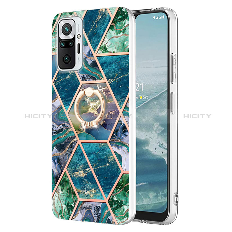 Funda Silicona Gel Goma Patron de Moda Carcasa con Anillo de dedo Soporte Y01B para Xiaomi Redmi Note 10 Pro 4G Verde Noche