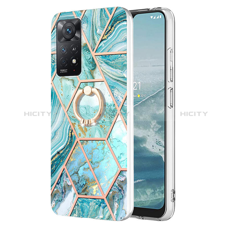 Funda Silicona Gel Goma Patron de Moda Carcasa con Anillo de dedo Soporte Y01B para Xiaomi Redmi Note 11 Pro 4G Menta Verde