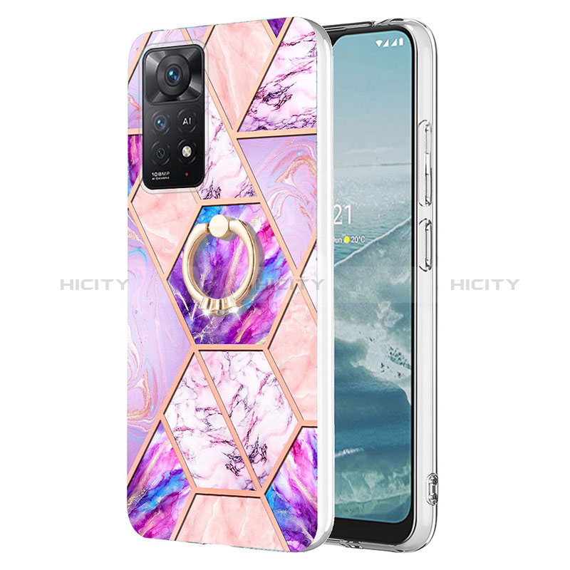 Funda Silicona Gel Goma Patron de Moda Carcasa con Anillo de dedo Soporte Y01B para Xiaomi Redmi Note 11 Pro 4G Purpura Claro