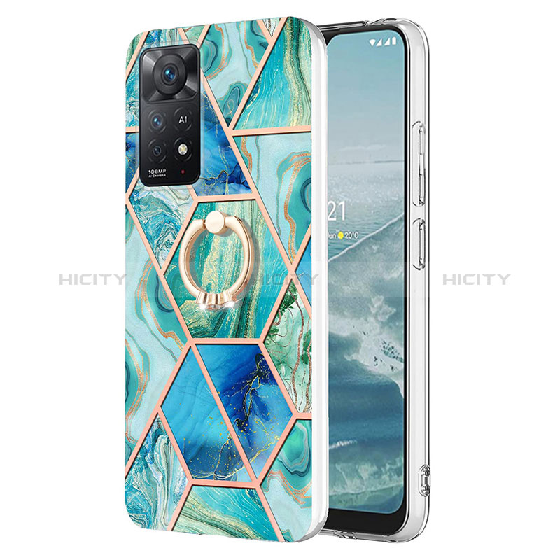 Funda Silicona Gel Goma Patron de Moda Carcasa con Anillo de dedo Soporte Y01B para Xiaomi Redmi Note 11 Pro 4G Verde