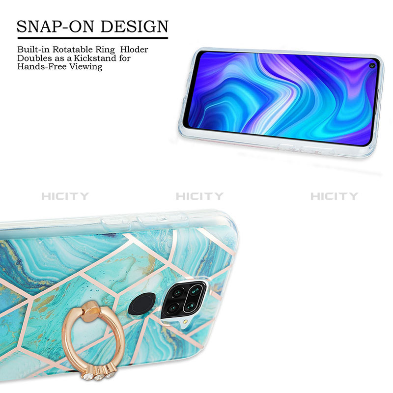 Funda Silicona Gel Goma Patron de Moda Carcasa con Anillo de dedo Soporte Y01B para Xiaomi Redmi Note 9