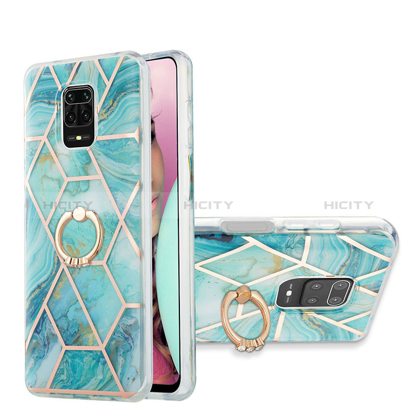 Funda Silicona Gel Goma Patron de Moda Carcasa con Anillo de dedo Soporte Y01B para Xiaomi Redmi Note 9 Pro Max Menta Verde