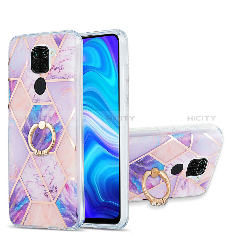 Funda Silicona Gel Goma Patron de Moda Carcasa con Anillo de dedo Soporte Y01B para Xiaomi Redmi Note 9 Purpura Claro