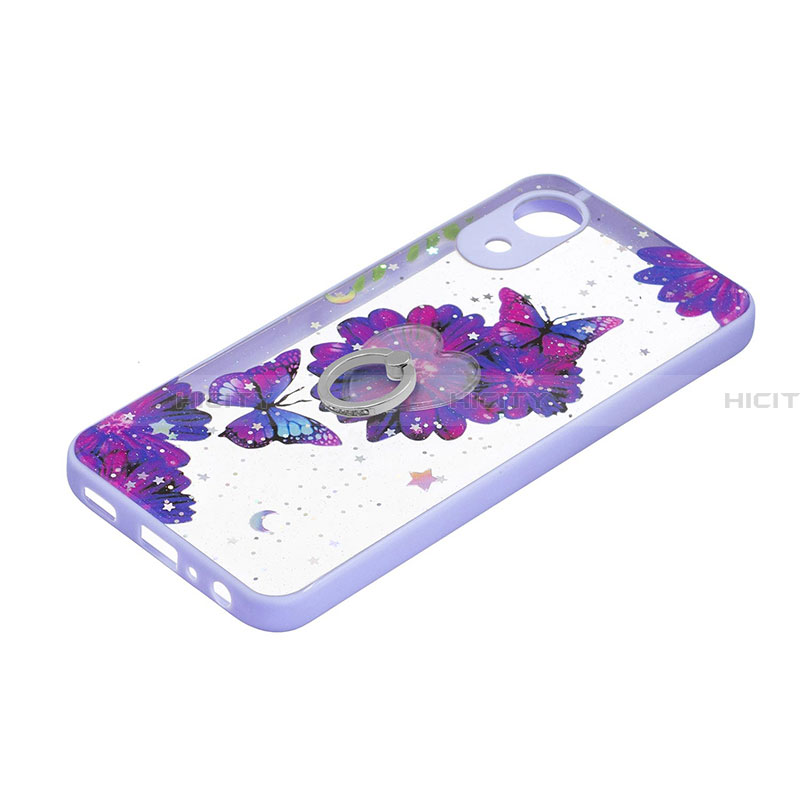 Funda Silicona Gel Goma Patron de Moda Carcasa con Anillo de dedo Soporte Y01X para Samsung Galaxy A03 Core Morado