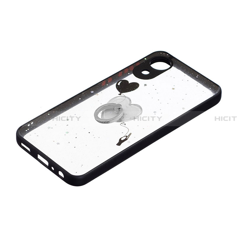 Funda Silicona Gel Goma Patron de Moda Carcasa con Anillo de dedo Soporte Y01X para Samsung Galaxy A03 Core Negro