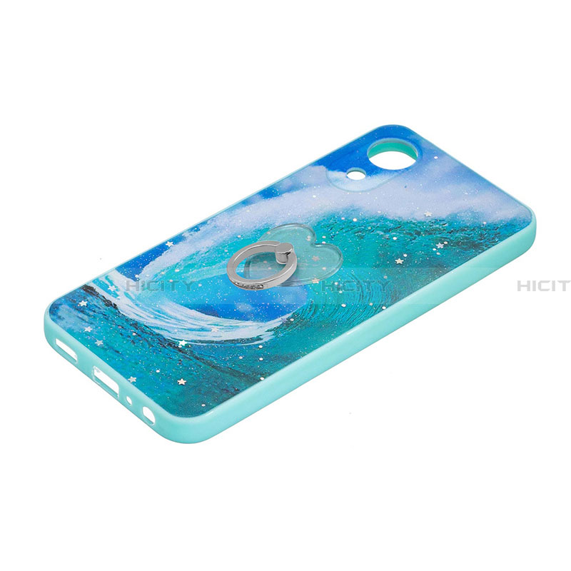 Funda Silicona Gel Goma Patron de Moda Carcasa con Anillo de dedo Soporte Y01X para Samsung Galaxy A03 Core Verde