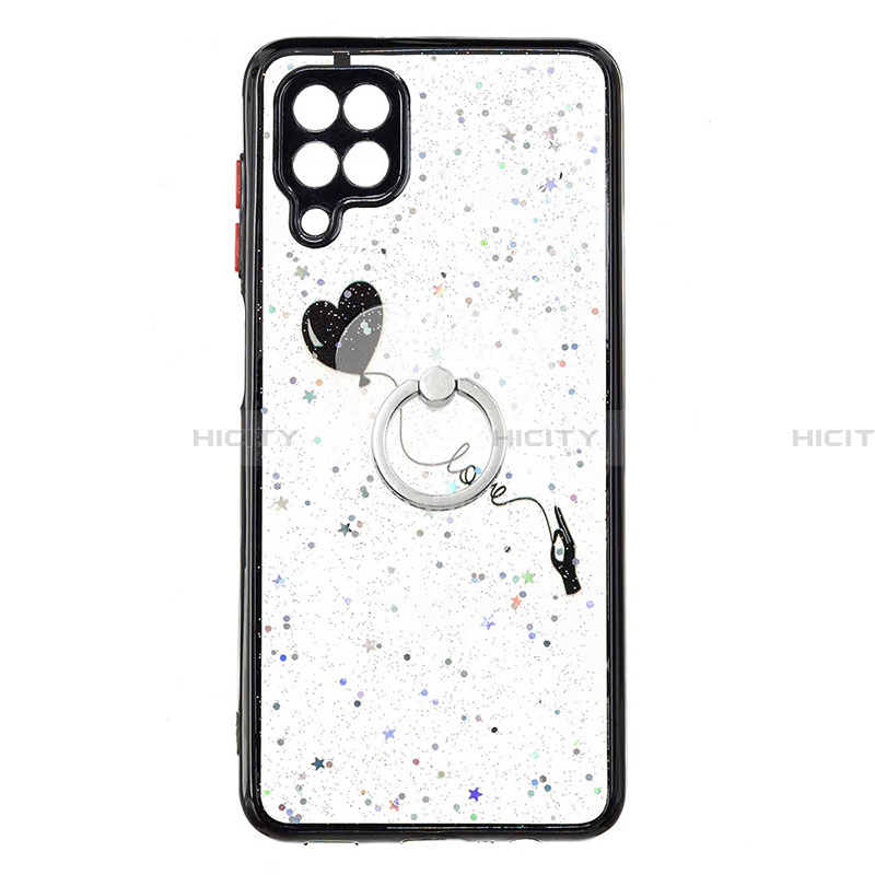 Funda Silicona Gel Goma Patron de Moda Carcasa con Anillo de dedo Soporte Y01X para Samsung Galaxy A22 4G Negro