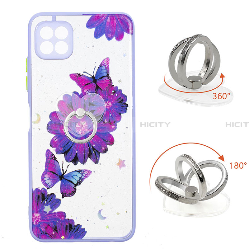 Funda Silicona Gel Goma Patron de Moda Carcasa con Anillo de dedo Soporte Y01X para Samsung Galaxy A22 5G