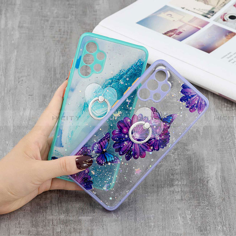 Funda Silicona Gel Goma Patron de Moda Carcasa con Anillo de dedo Soporte Y01X para Samsung Galaxy A32 4G