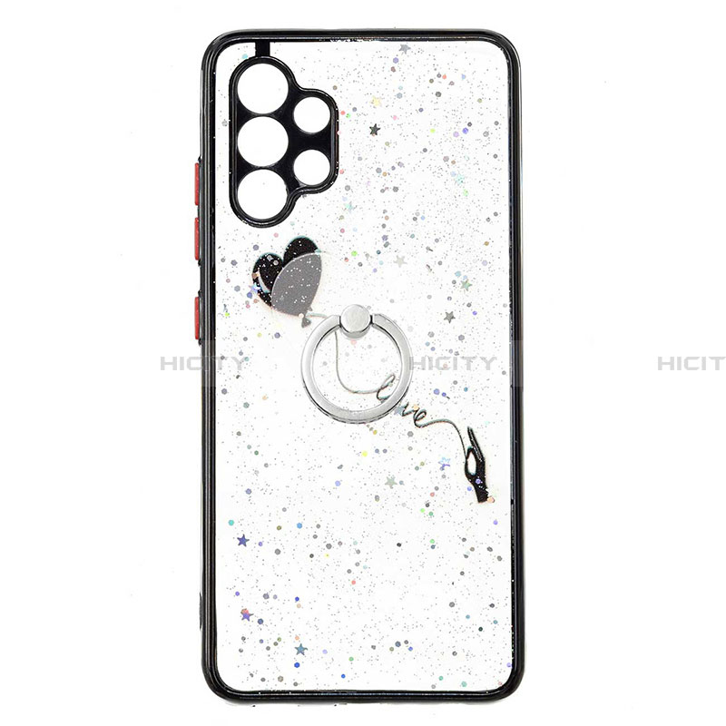 Funda Silicona Gel Goma Patron de Moda Carcasa con Anillo de dedo Soporte Y01X para Samsung Galaxy A32 4G Negro