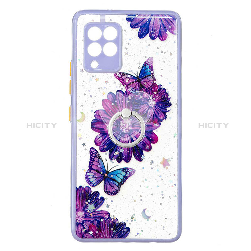 Funda Silicona Gel Goma Patron de Moda Carcasa con Anillo de dedo Soporte Y01X para Samsung Galaxy A42 5G Morado