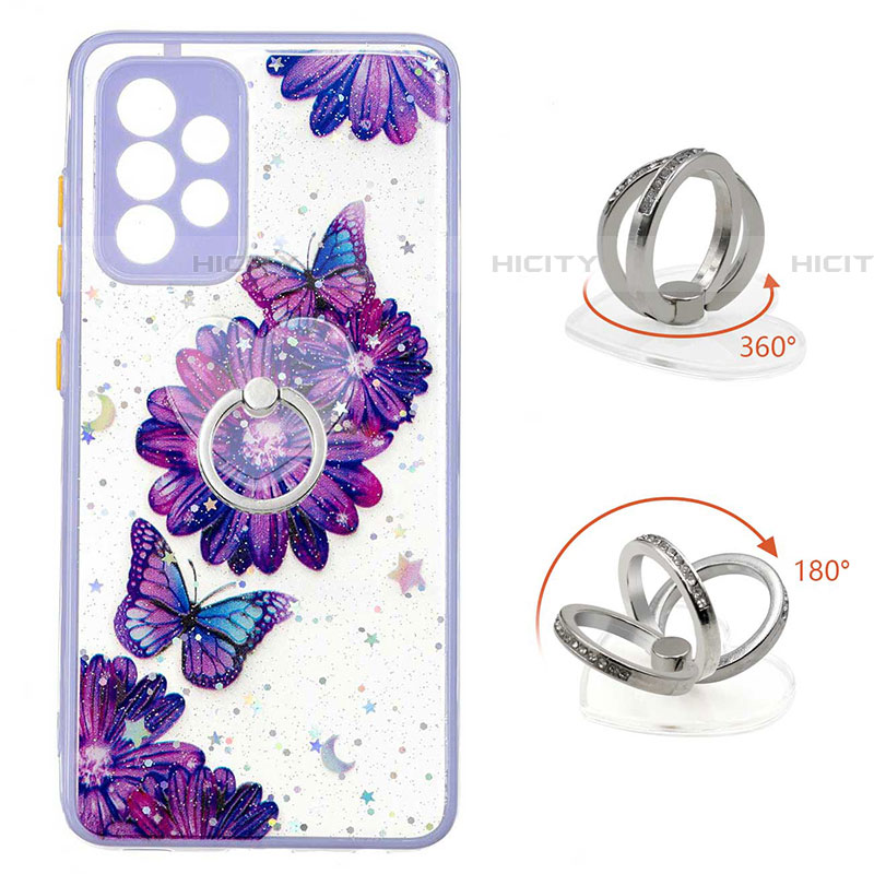 Funda Silicona Gel Goma Patron de Moda Carcasa con Anillo de dedo Soporte Y01X para Samsung Galaxy A52 4G