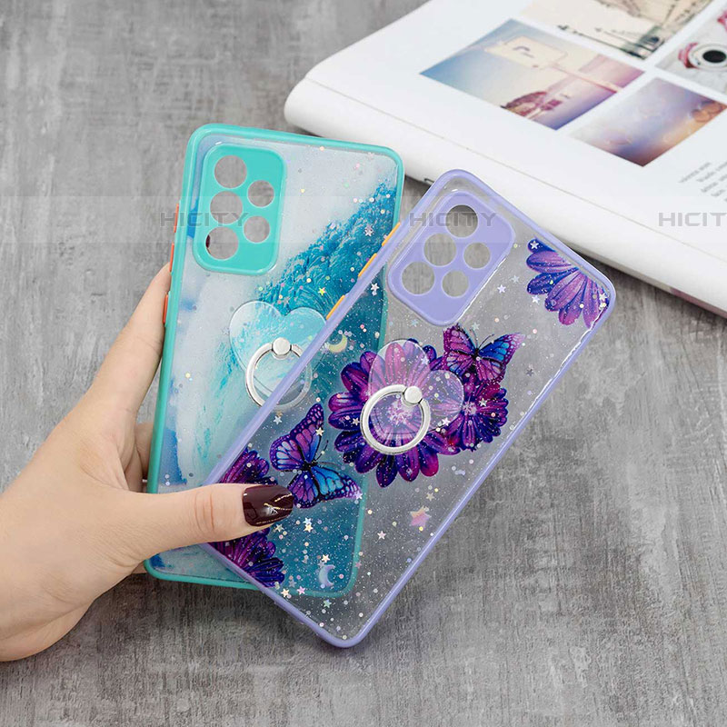 Funda Silicona Gel Goma Patron de Moda Carcasa con Anillo de dedo Soporte Y01X para Samsung Galaxy A52 5G