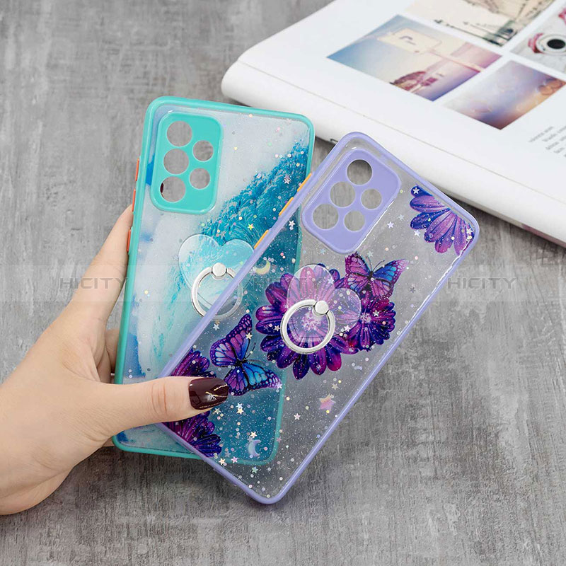 Funda Silicona Gel Goma Patron de Moda Carcasa con Anillo de dedo Soporte Y01X para Samsung Galaxy A52s 5G