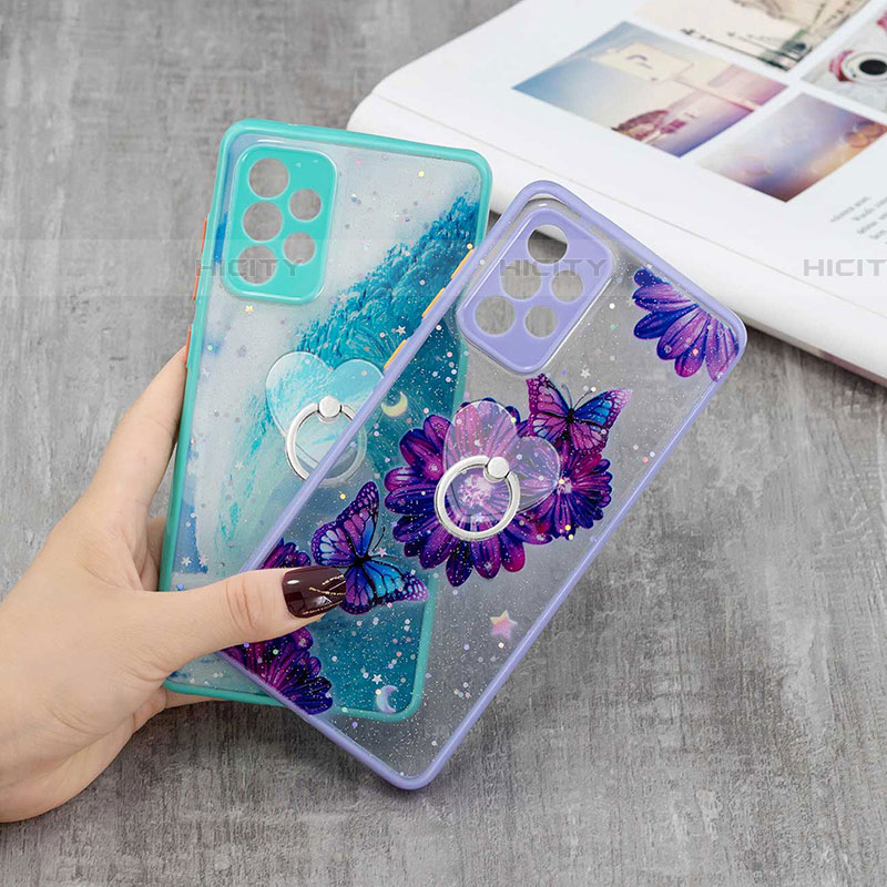 Funda Silicona Gel Goma Patron de Moda Carcasa con Anillo de dedo Soporte Y01X para Samsung Galaxy A72 4G