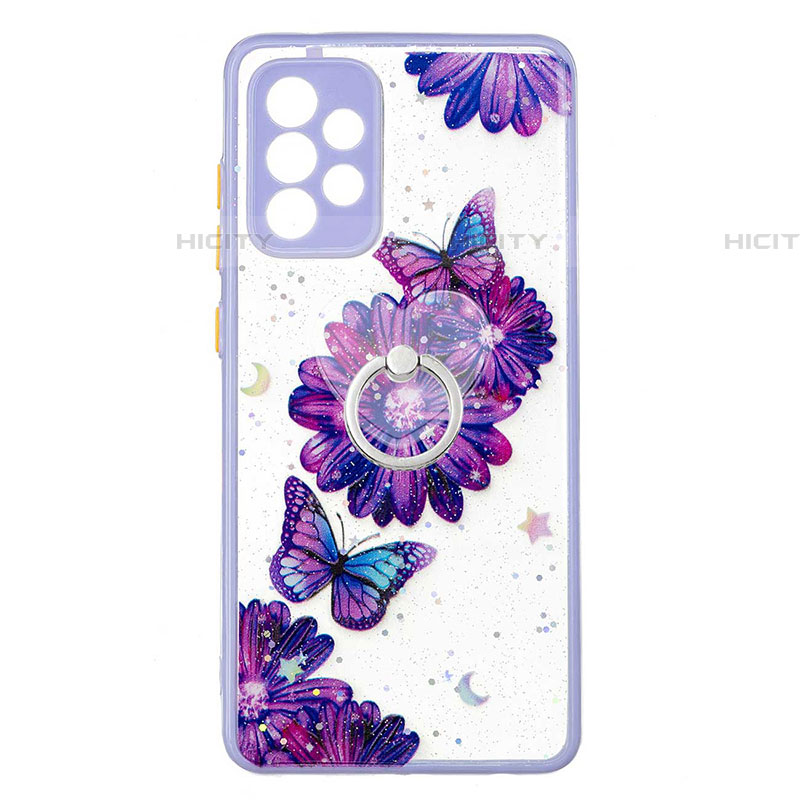 Funda Silicona Gel Goma Patron de Moda Carcasa con Anillo de dedo Soporte Y01X para Samsung Galaxy A72 5G Morado