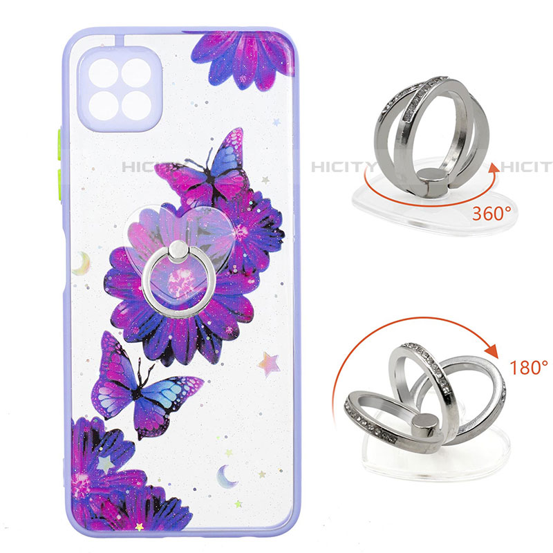 Funda Silicona Gel Goma Patron de Moda Carcasa con Anillo de dedo Soporte Y01X para Samsung Galaxy F42 5G