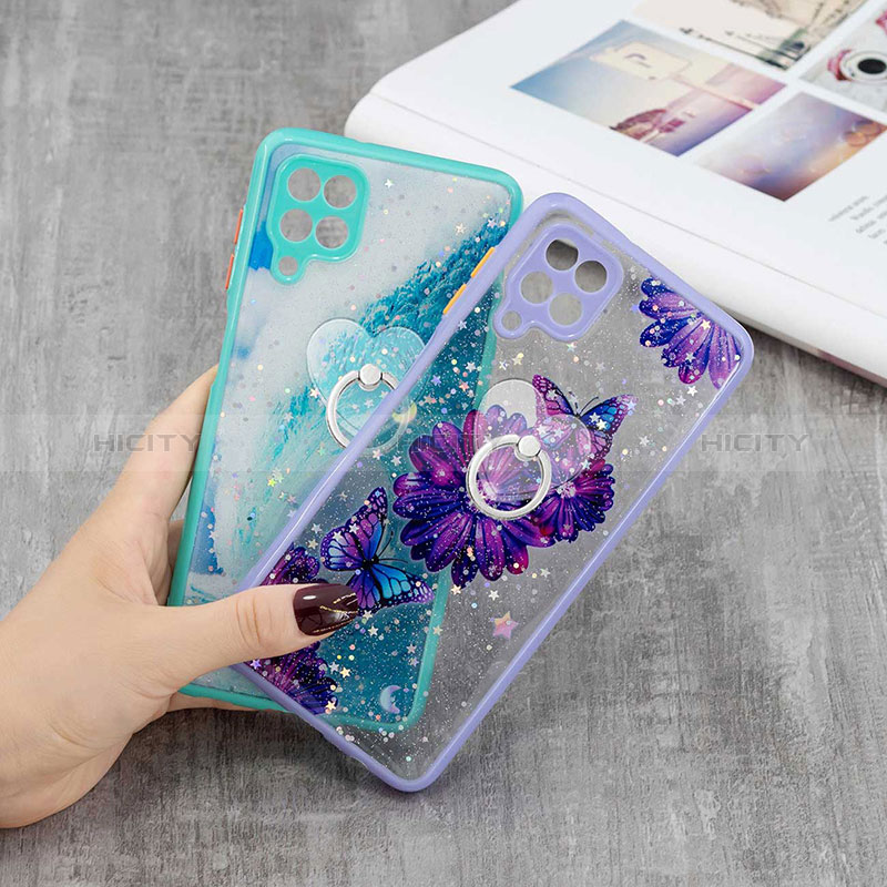 Funda Silicona Gel Goma Patron de Moda Carcasa con Anillo de dedo Soporte Y01X para Samsung Galaxy M12