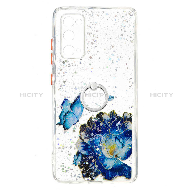 Funda Silicona Gel Goma Patron de Moda Carcasa con Anillo de dedo Soporte Y01X para Samsung Galaxy S20 FE 4G Azul