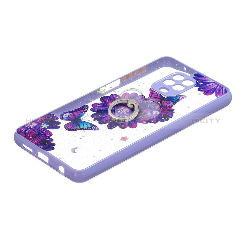 Funda Silicona Gel Goma Patron de Moda Carcasa con Anillo de dedo Soporte Y01X para Xiaomi Poco M2 Pro Morado