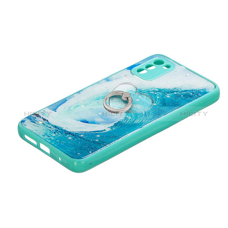 Funda Silicona Gel Goma Patron de Moda Carcasa con Anillo de dedo Soporte Y01X para Xiaomi Poco M3 Verde