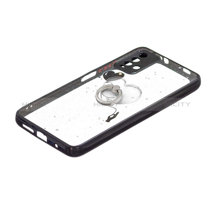 Funda Silicona Gel Goma Patron de Moda Carcasa con Anillo de dedo Soporte Y01X para Xiaomi Redmi 9 Power Negro