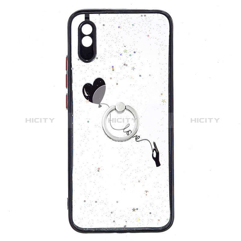 Funda Silicona Gel Goma Patron de Moda Carcasa con Anillo de dedo Soporte Y01X para Xiaomi Redmi 9A Negro