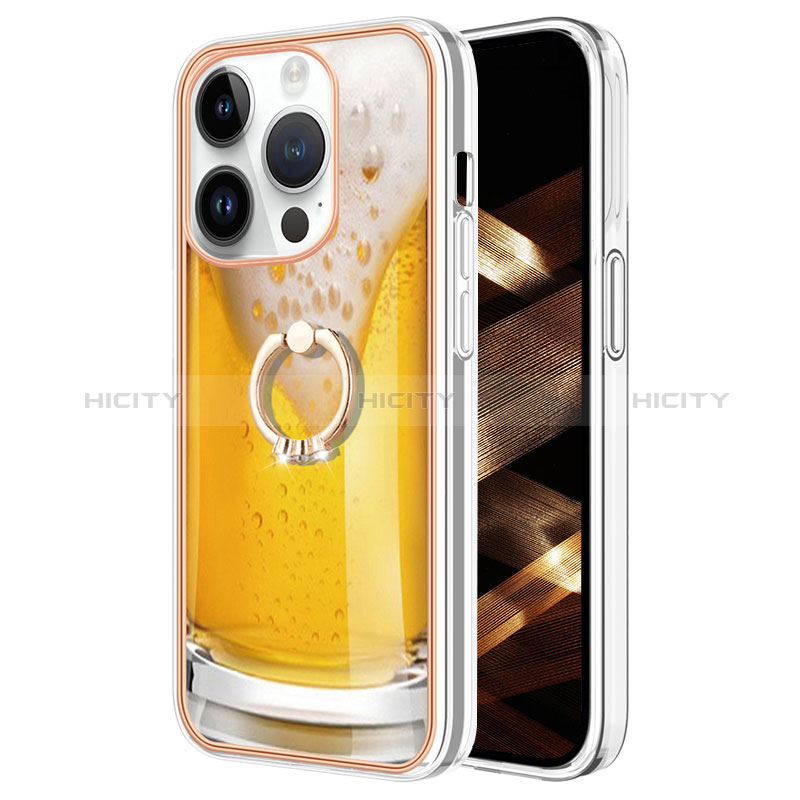 Funda Silicona Gel Goma Patron de Moda Carcasa con Anillo de dedo Soporte Y02B para Apple iPhone 14 Pro Max