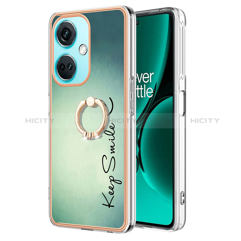 Funda Silicona Gel Goma Patron de Moda Carcasa con Anillo de dedo Soporte Y02B para OnePlus Nord CE 3 5G Verde