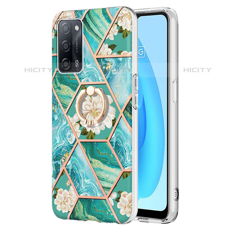 Funda Silicona Gel Goma Patron de Moda Carcasa con Anillo de dedo Soporte Y02B para Oppo A53s 5G Verde