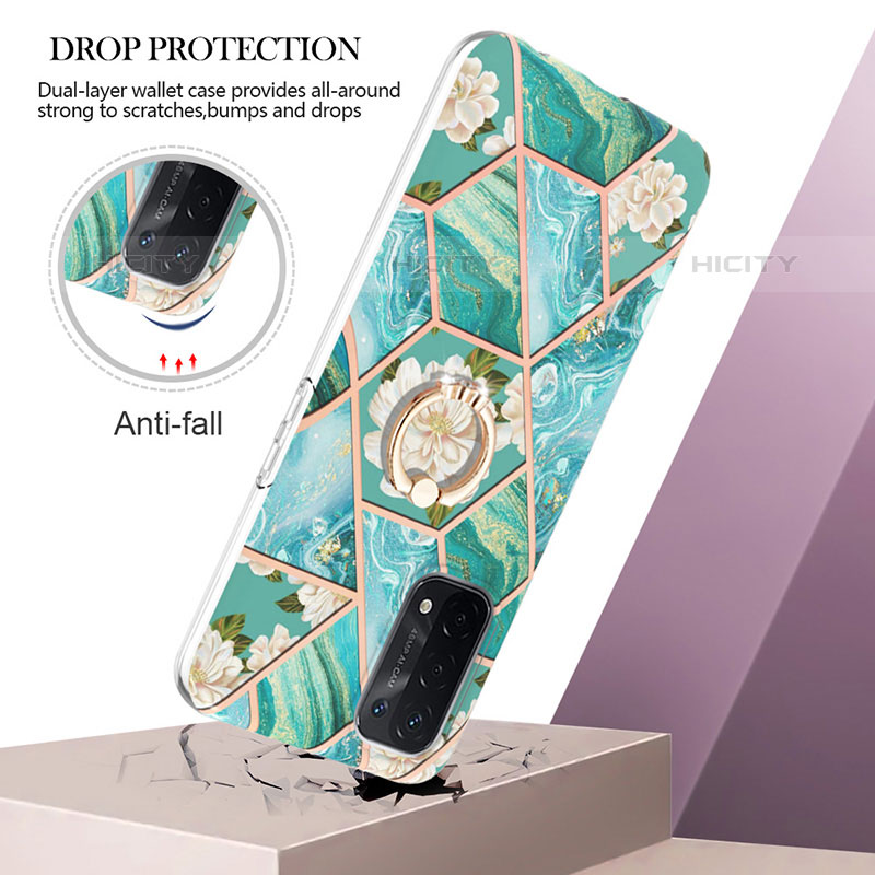 Funda Silicona Gel Goma Patron de Moda Carcasa con Anillo de dedo Soporte Y02B para Oppo A93 5G