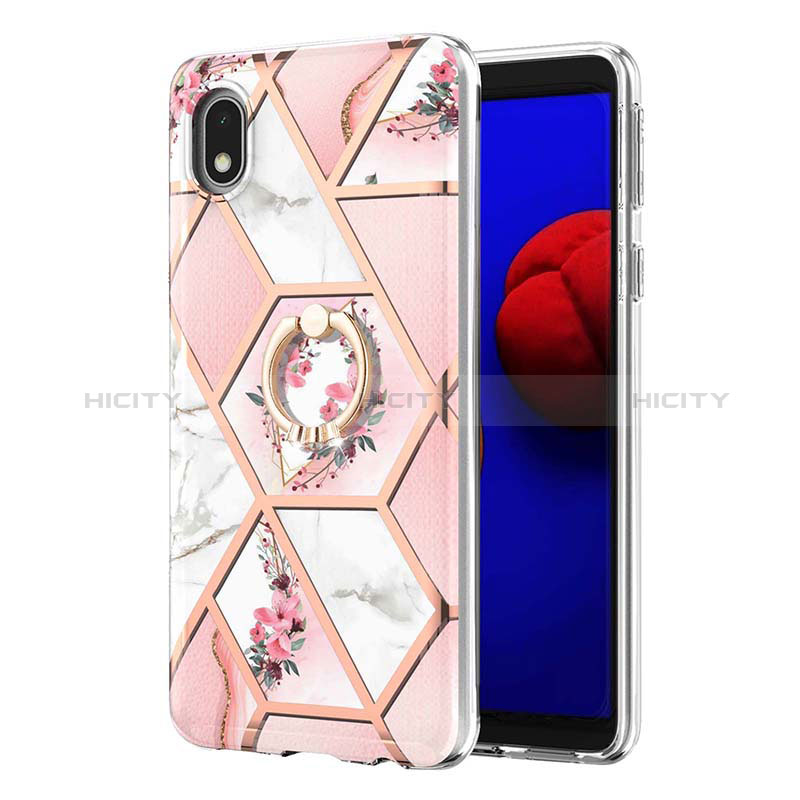 Funda Silicona Gel Goma Patron de Moda Carcasa con Anillo de dedo Soporte Y02B para Samsung Galaxy A01 Core