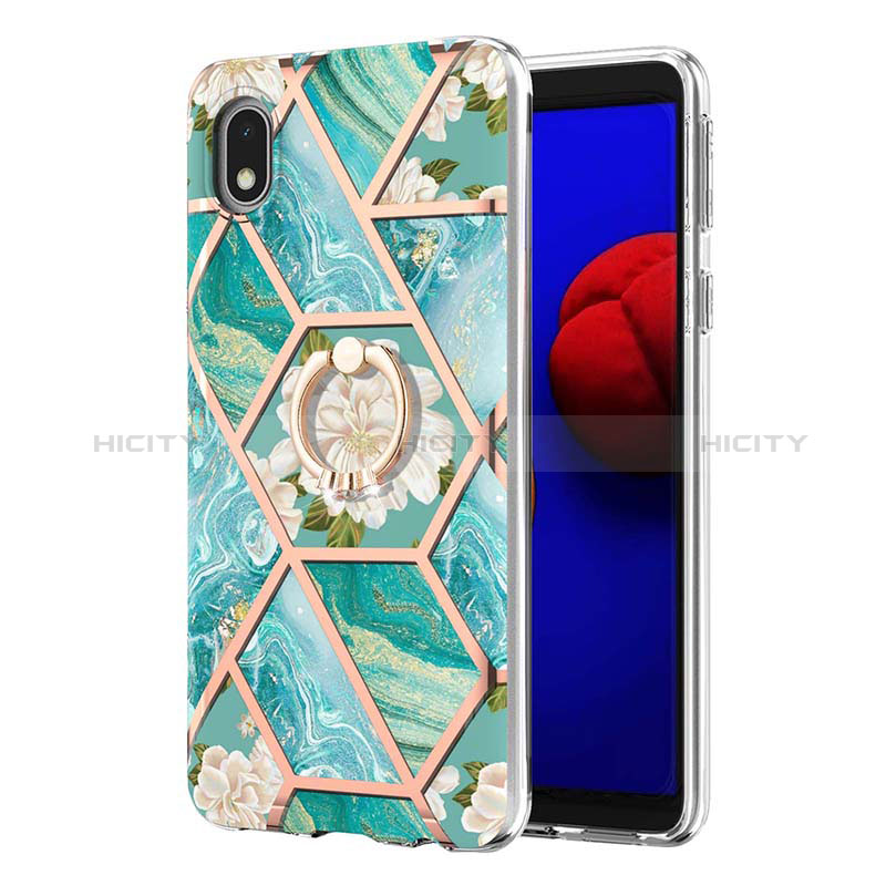 Funda Silicona Gel Goma Patron de Moda Carcasa con Anillo de dedo Soporte Y02B para Samsung Galaxy A01 Core