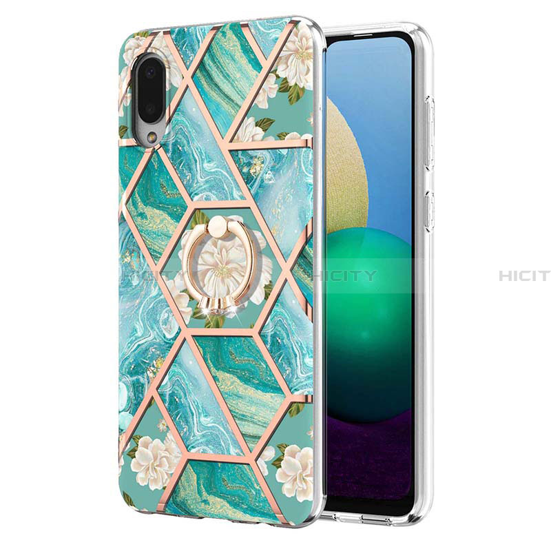 Funda Silicona Gel Goma Patron de Moda Carcasa con Anillo de dedo Soporte Y02B para Samsung Galaxy A02