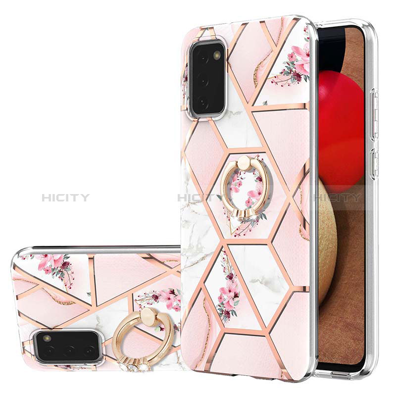 Funda Silicona Gel Goma Patron de Moda Carcasa con Anillo de dedo Soporte Y02B para Samsung Galaxy A02s Rosa